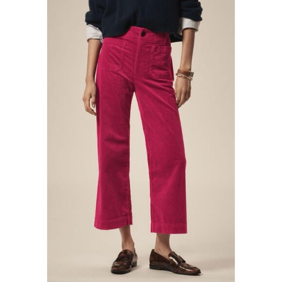 Anthropologie Maeve Colette Cropped Wide-Leg Corduroy Pants Womens 25 Raspberry